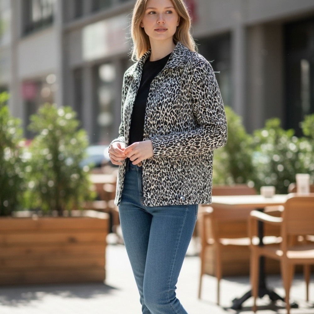 Elegant Black‎ and White Animal Print Blouse